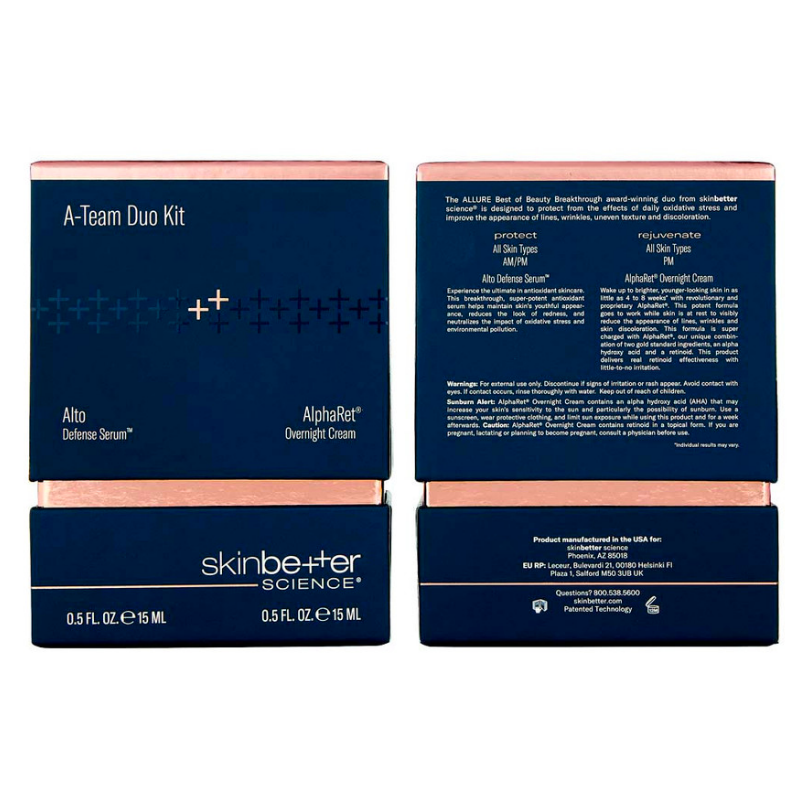 A-Team Duo Kit: (1) AlphaRet Overnight Cream (1) Alto Defense Serum